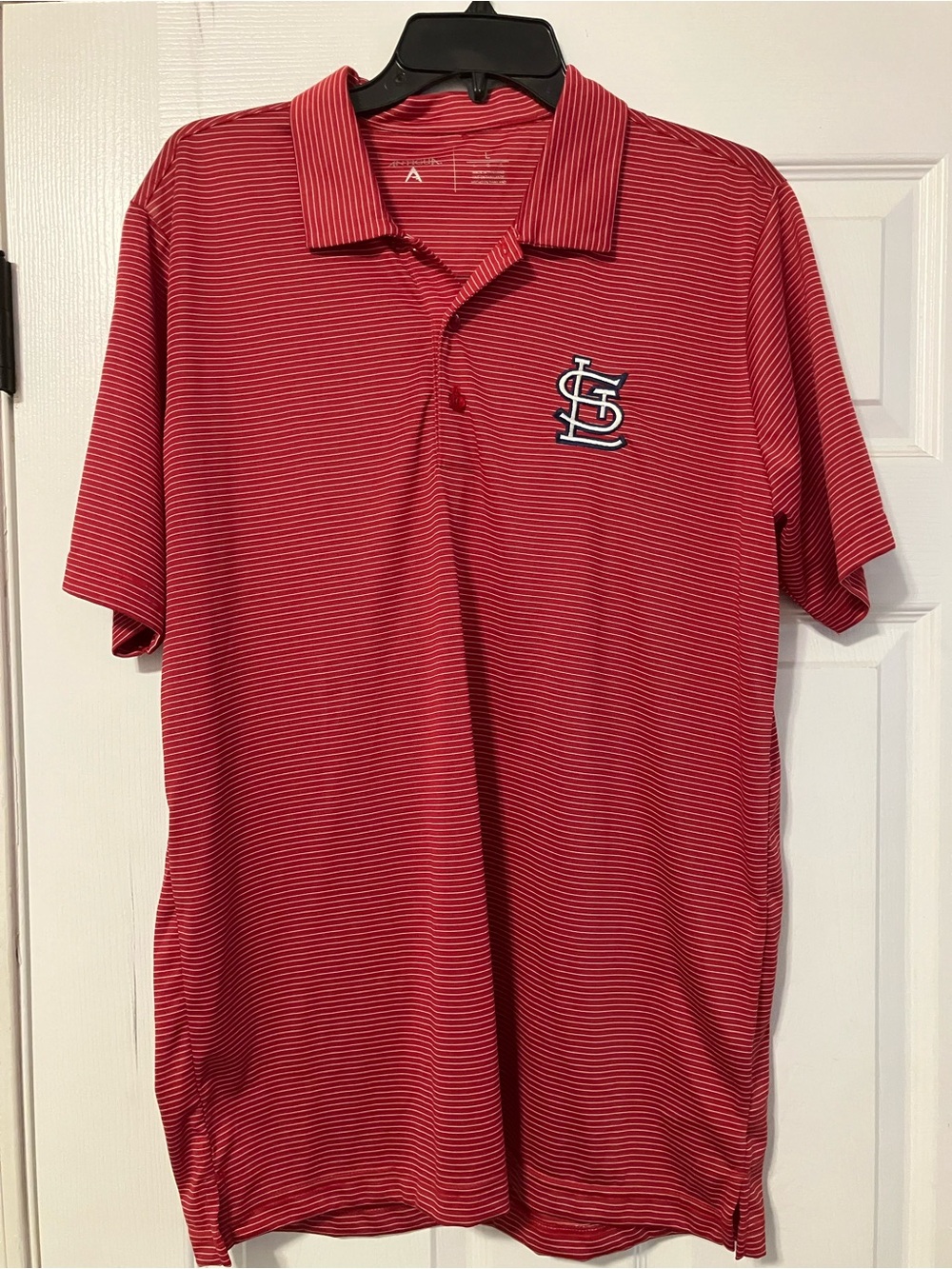 St. Louis Cardinals MLB Antigua Red Striped Polo Shirt Mens Size Large